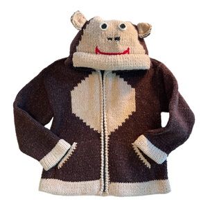 Earth Ragz Wool/Cotton monkey Zip-up Hoodie Sweater